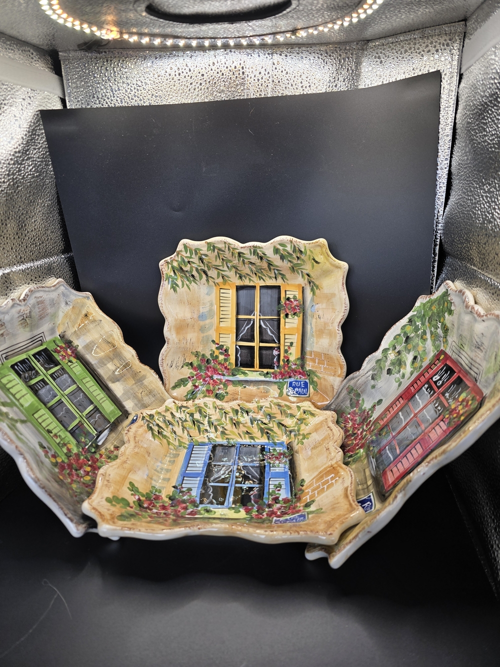 Set Of 4 Rue de Paris Collector Salad Plates, Hand Painted Ceramic, Paris